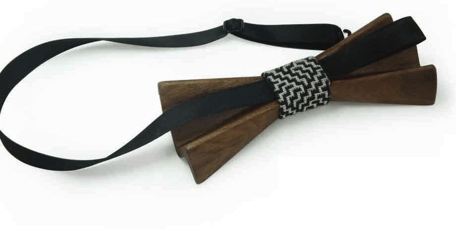Dark Wood 3D Accordion Style Kids Bow Tie in Leatherette Bow Ties Clinks 
