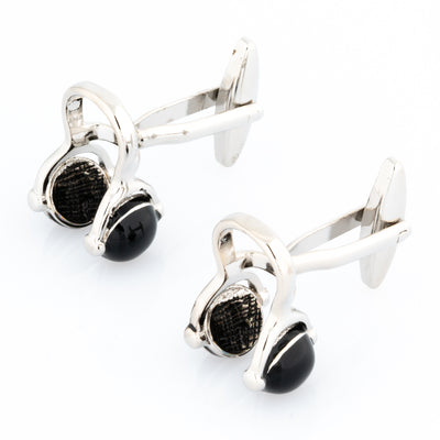 Black and Silver Headphone Cufflinks Style 2