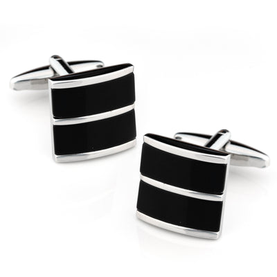 Dual Black Ice Cateye Silver Cufflinks