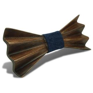 Dark Wood 3D Accordion Style Adult Bow Tie in Denim