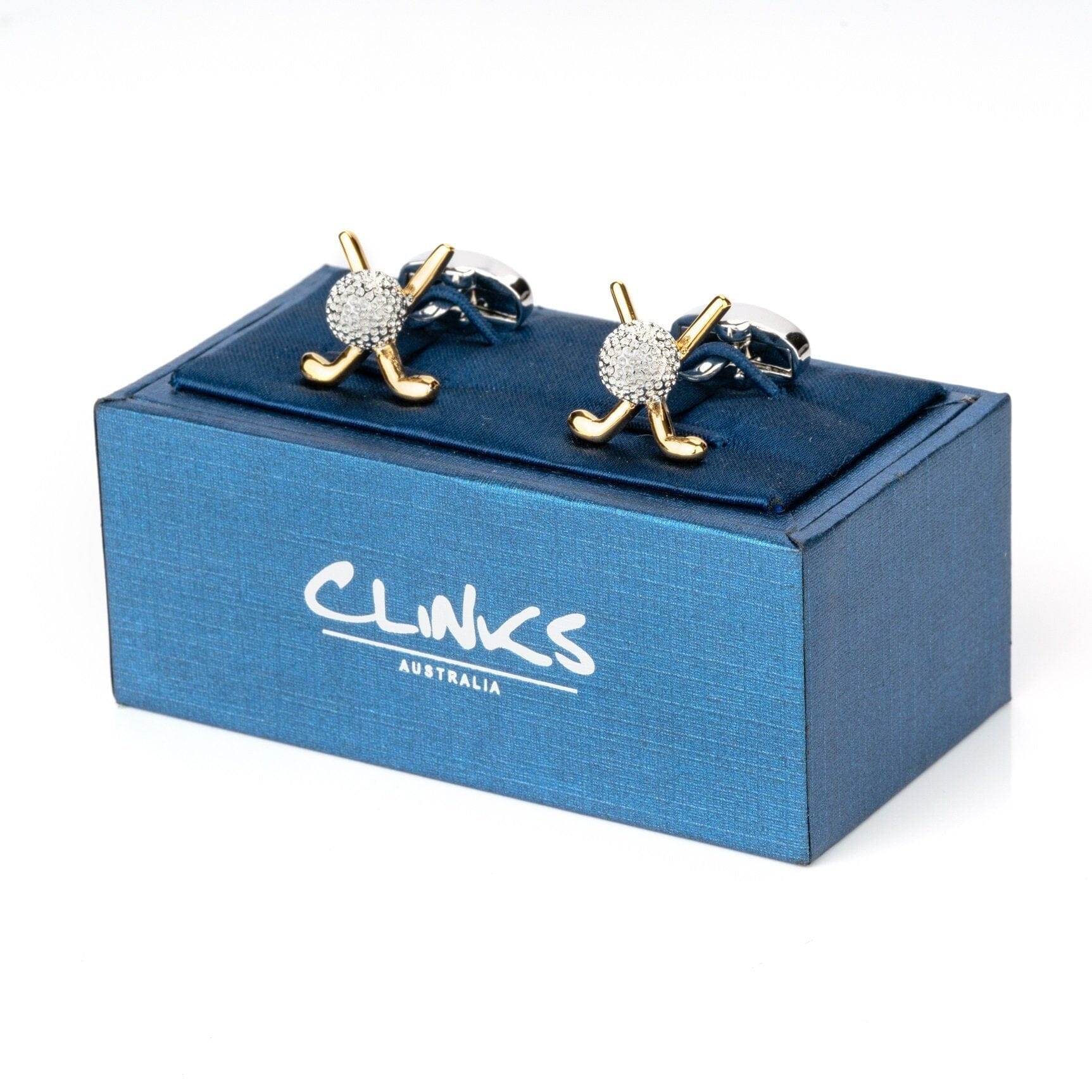Silver and Gold Golf Club and Ball Cufflinks Novelty Cufflinks Clinks Australia 
