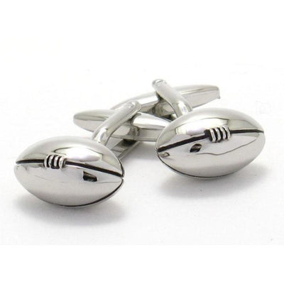 Footy / Rugby Football Silver Cufflinks & Tie Bar Set