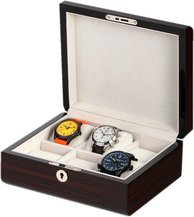 Ebony Wooden Watch Box for 6 Watches