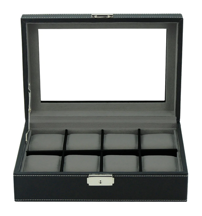 Black Leather Watch Box for 8 Watches
