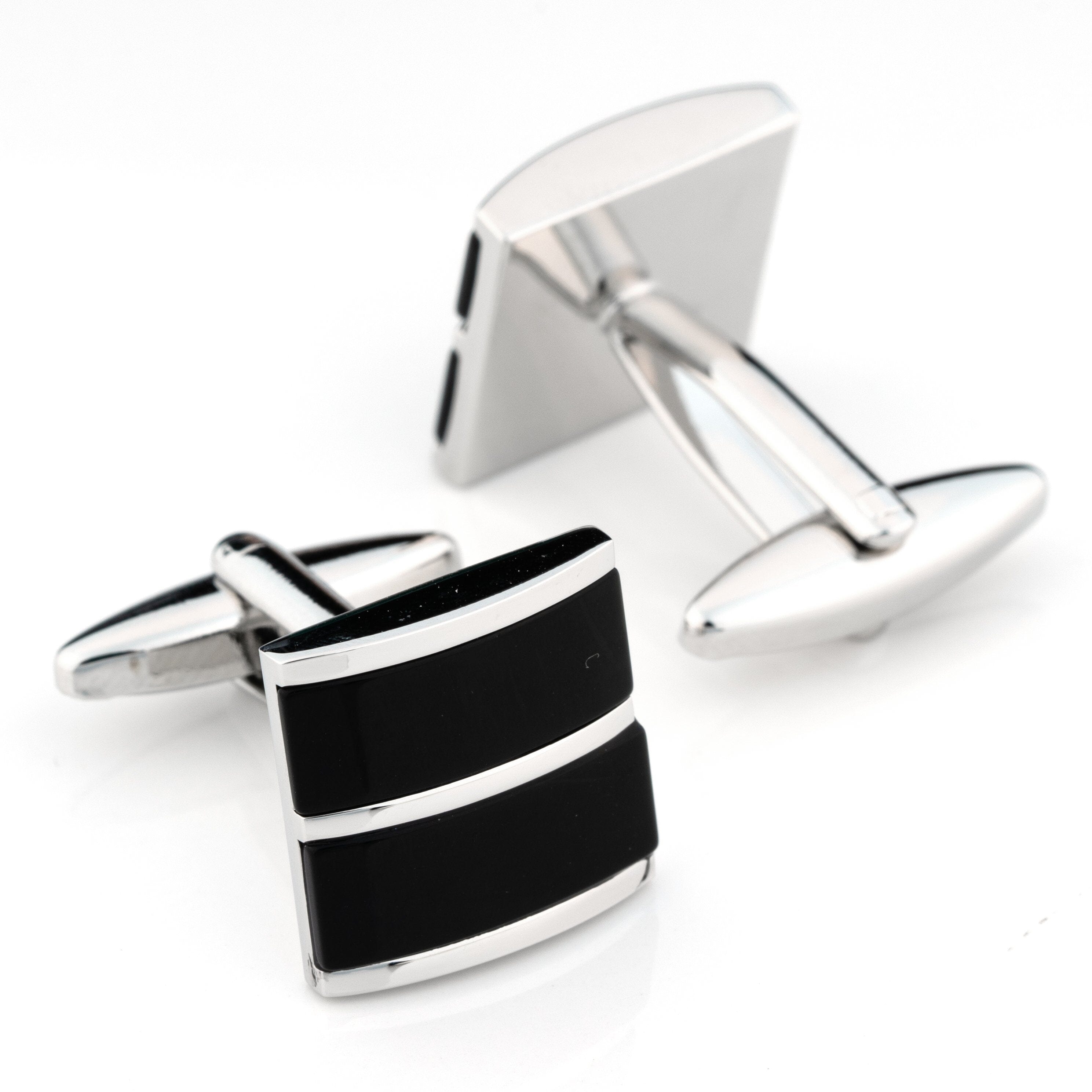 Dual Black Ice Cateye Silver Cufflinks Classic & Modern Cufflinks Clinks Australia 