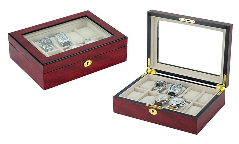 Cherry Wooden Watch Box for 10 Watches Watch Boxes Clinks 