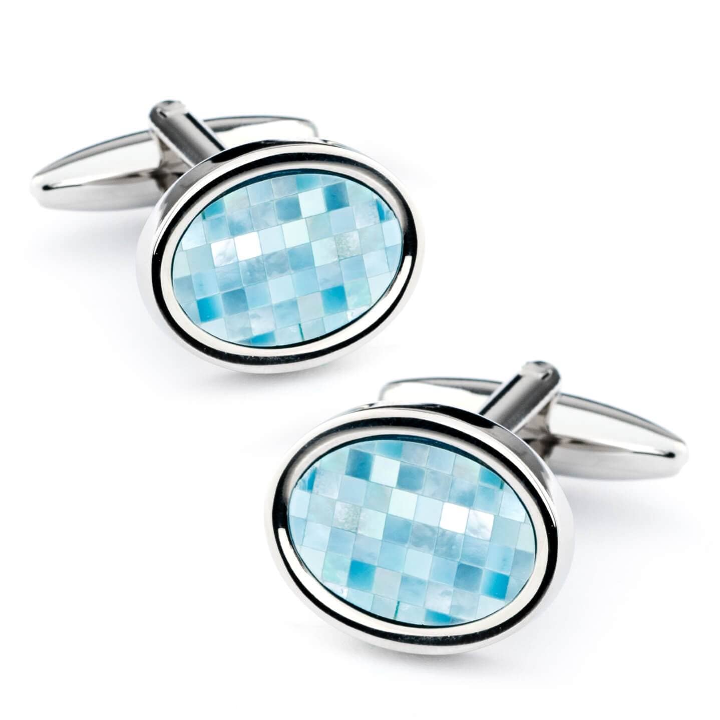 Blue Mother of Pearl Mosaic Oval Cufflinks Classic & Modern Cufflinks Clinks Australia Default 