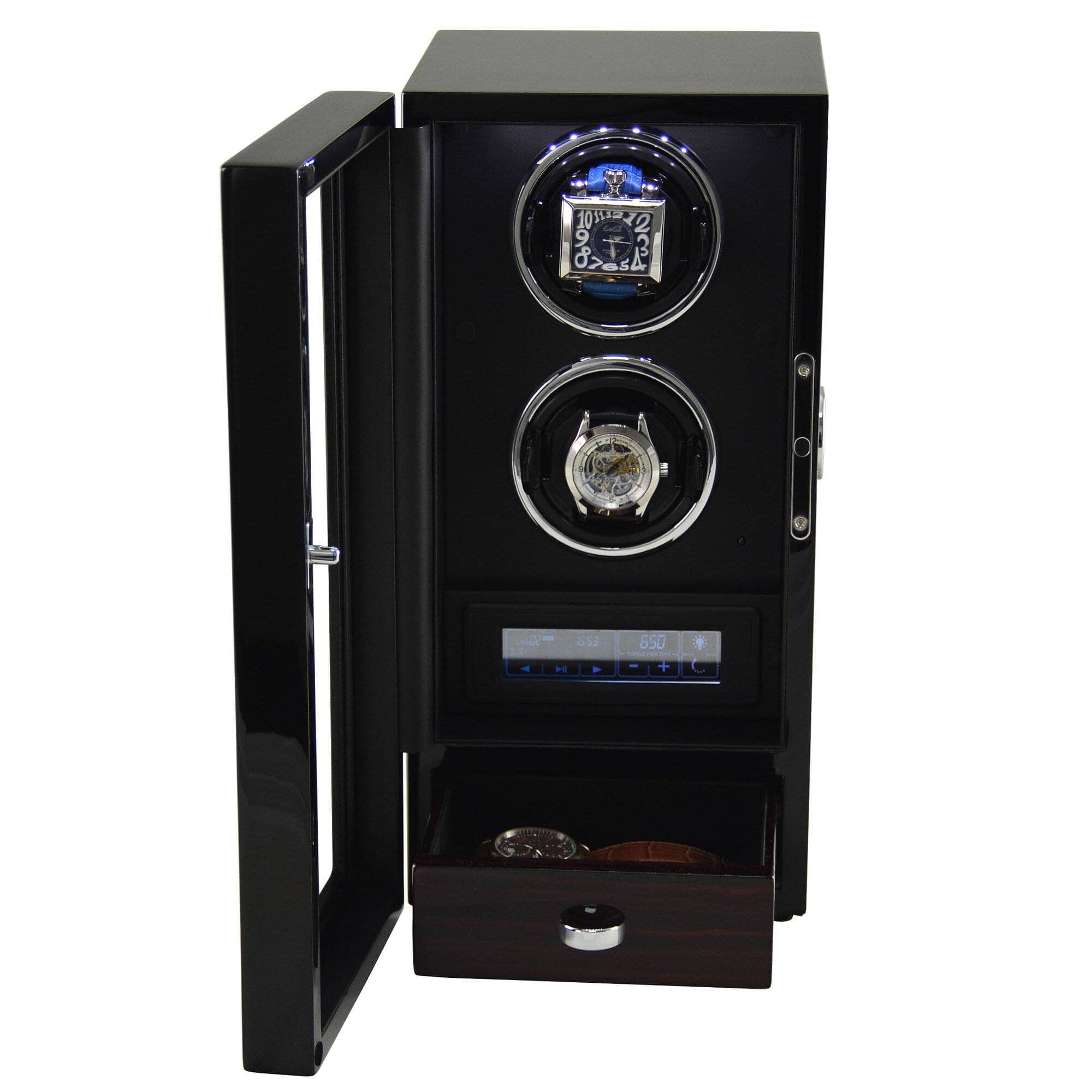 Yarra Duo Watch Winder for 2 + Drawer with Fingerprint Lock Watch Winder Boxes Clinks 