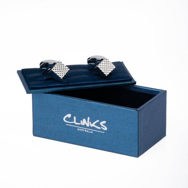 Silver Diamond Textured Cube Cufflinks Classic & Modern Cufflinks Clinks Australia 