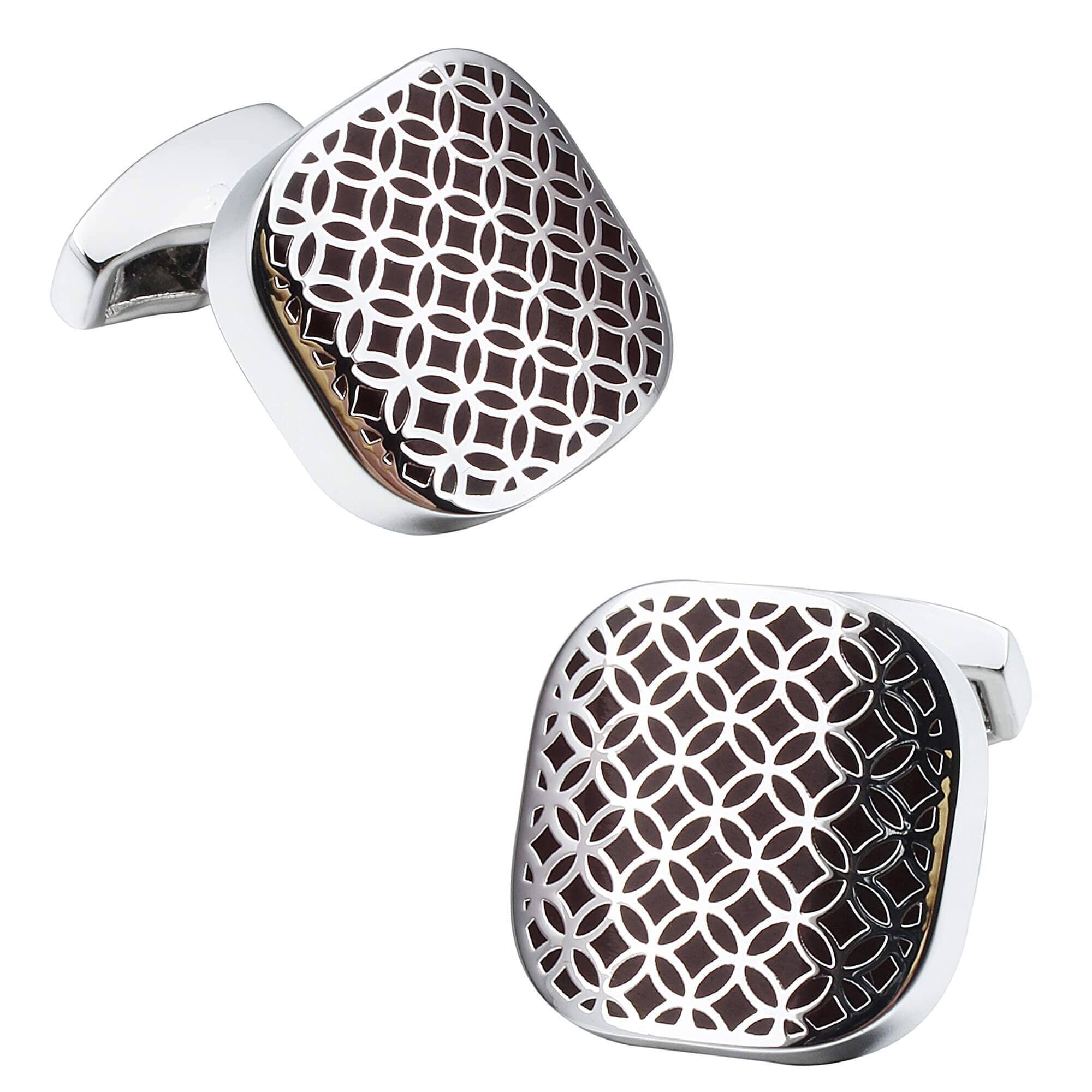Coffee Enamel & Silver Filagree Design Cufflinks Classic & Modern Cufflinks Clinks Australia 