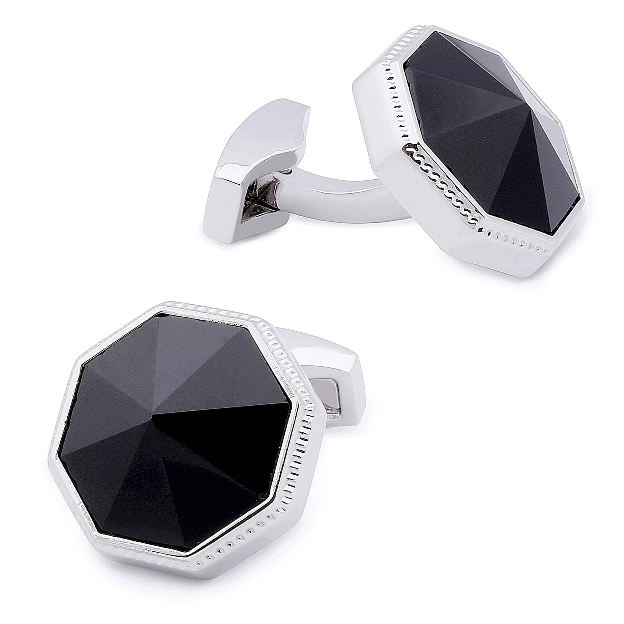 Faceted Black Onyx in Silver Cufflinks Classic & Modern Cufflinks Clinks Australia 