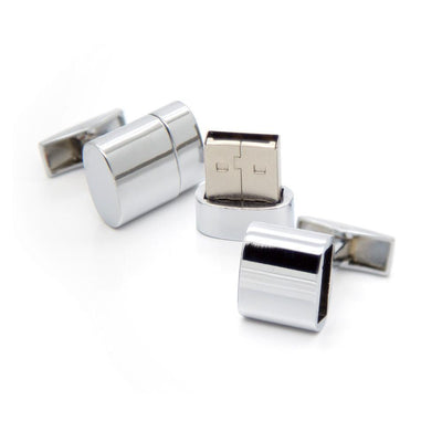 Working USB Cufflinks 32Gb Oval Flash Drive in Silver