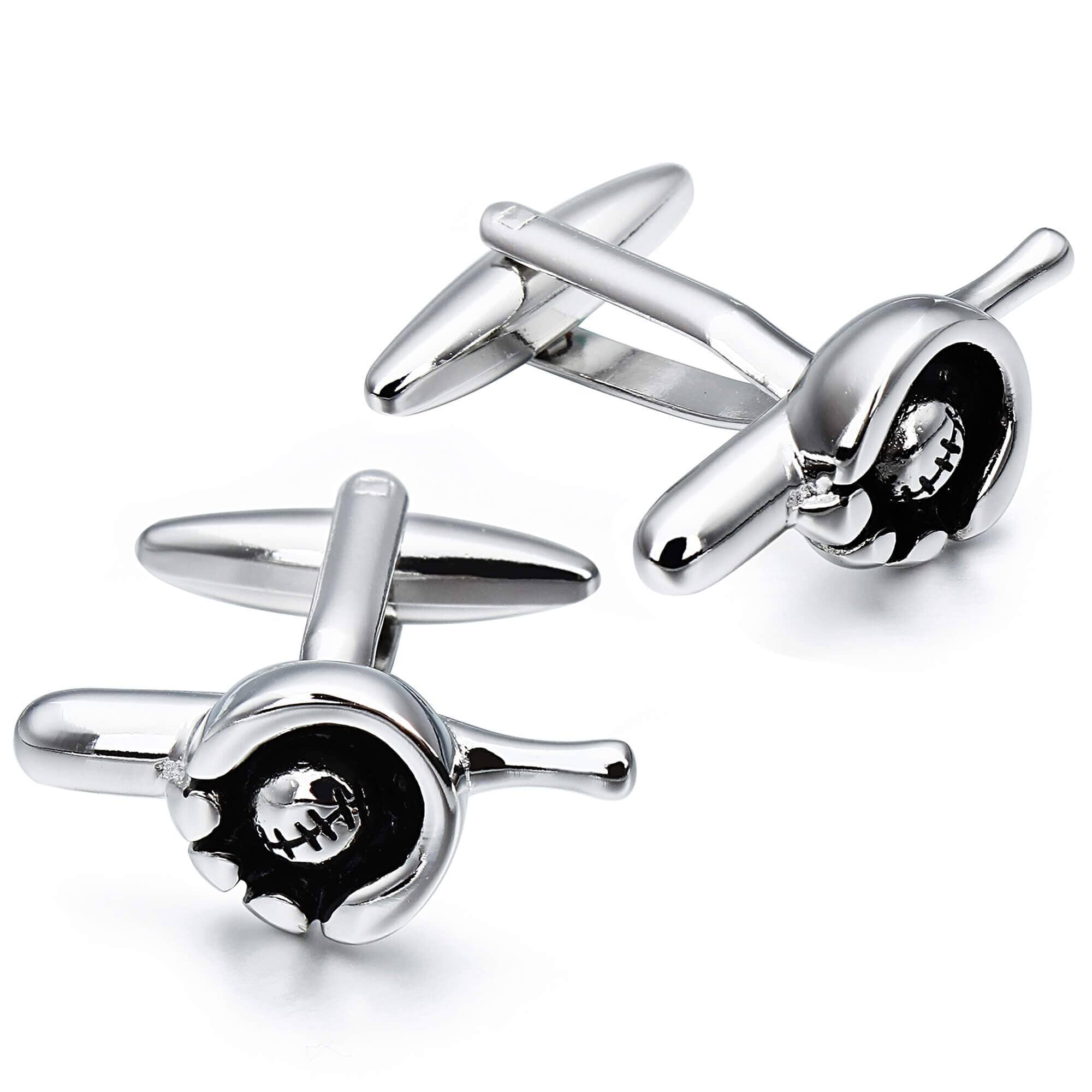 Baseball Bat, Glove and Ball Cufflinks in Silver Novelty Cufflinks Clinks Australia 
