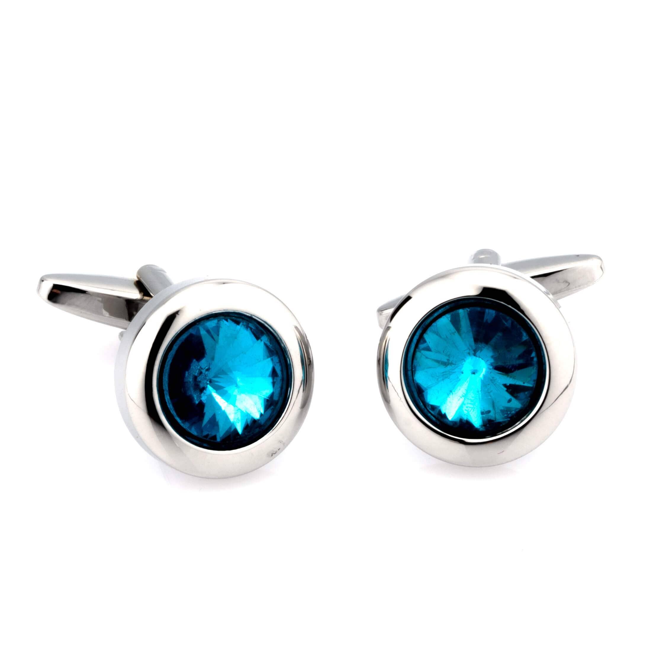 Aqua Crystal Round Cufflinks Classic & Modern Cufflinks Clinks Australia Default 