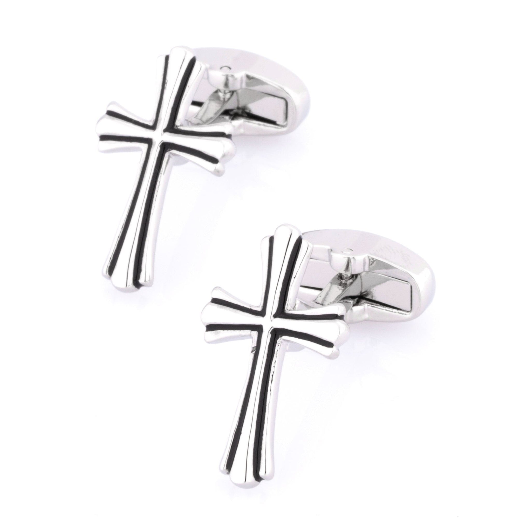 Fleurie Cross Silver & Black Enamel Cufflinks