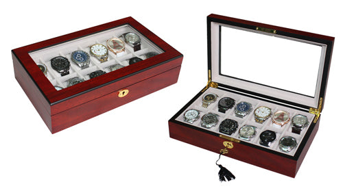 Cherry Wooden Watch Box, 12 Watch Box, Cuffed Watch Box, Clinks Australia Watch Box, Cherry Watch Boxes on Cuffed, Australia Watch Box, Watch Storage Box, Watch Display Box, 12 Slots Watch Box, Watch Boxes for 12, Cherry Watch Box, Wooden Watch Box, Cherry, Watch Boxes, CB5002, Clinks.com