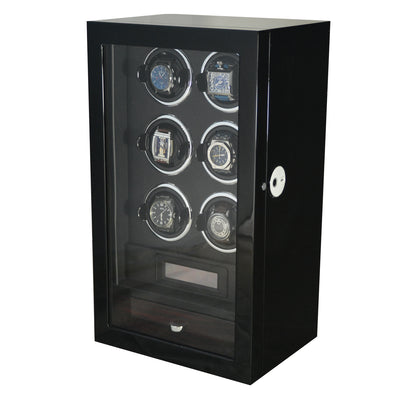 Yarra Watch Winder for 6 Watches + Drawer with Fingerprint Lock, 6 Watch Winder with Drawer, Watch Winder Boxes, Black Watch Winder, Fingerprint Lock Watch Winder, Watch Winders, nogiftbox, CW0604, Clinks.com
