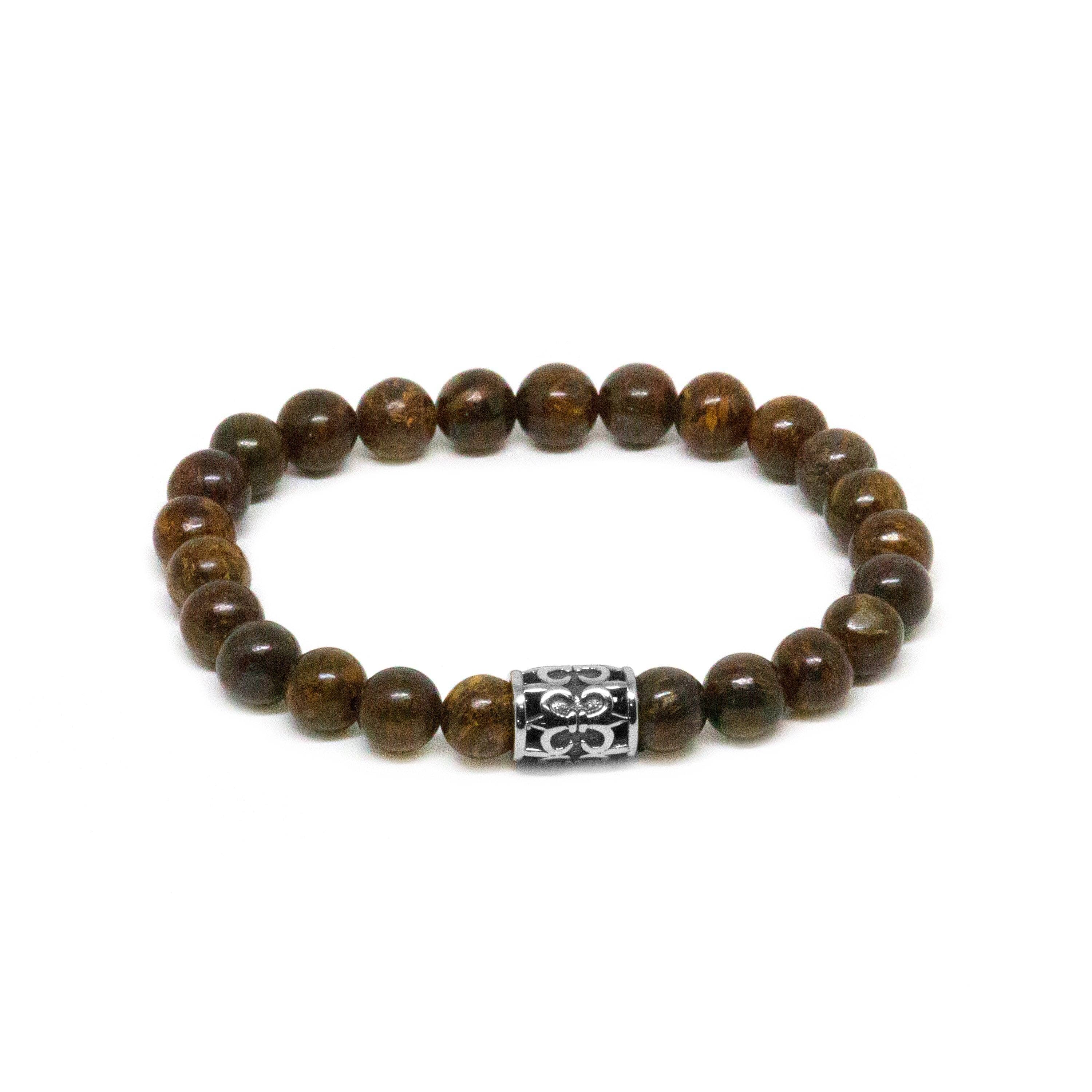 Beaded Bronzite & Silver Fleur De Lis Barrel Bracelet Bracelet Clinks Australia 
