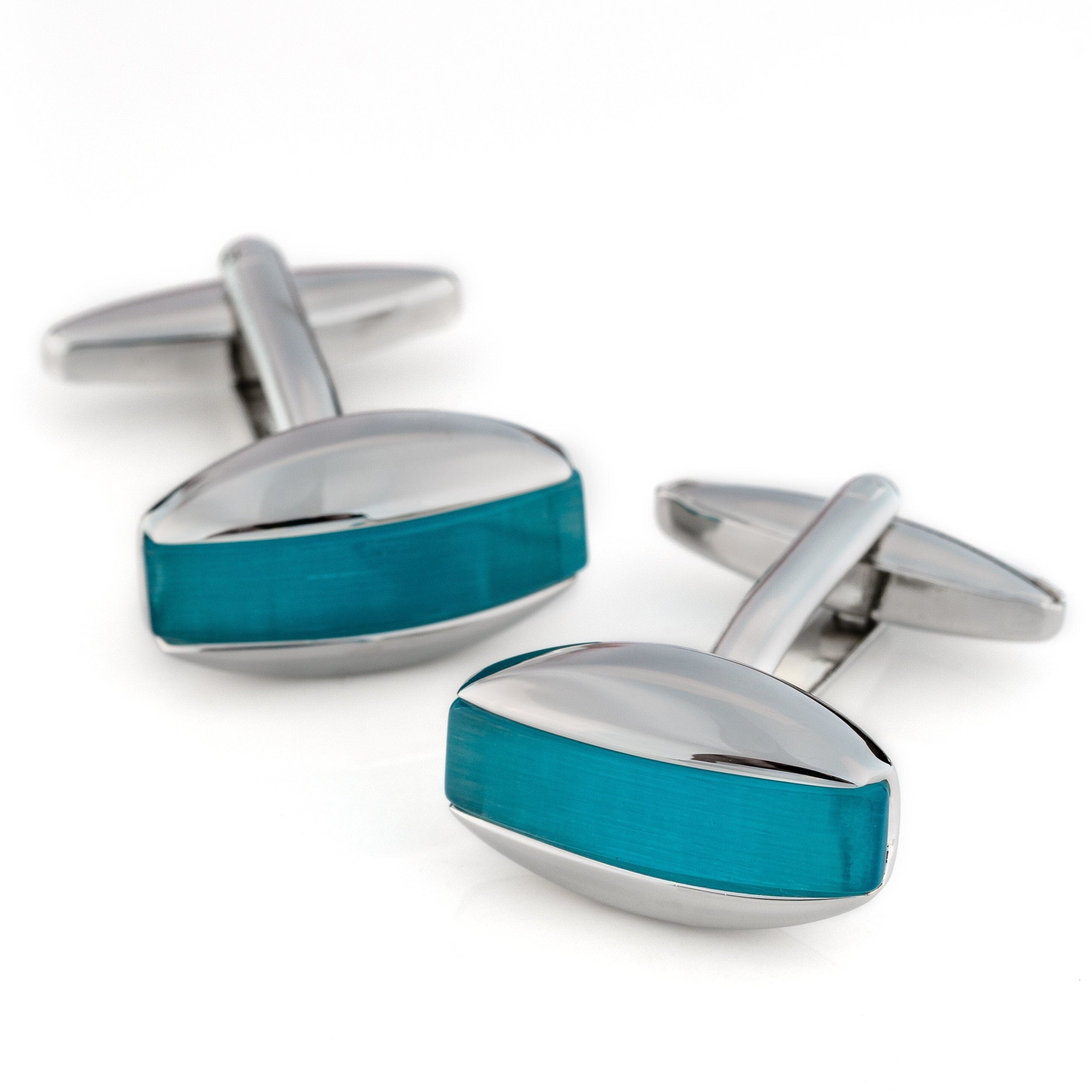 Aqua Blue Cateye Cufflinks Classic & Modern Cufflinks Clinks Australia 