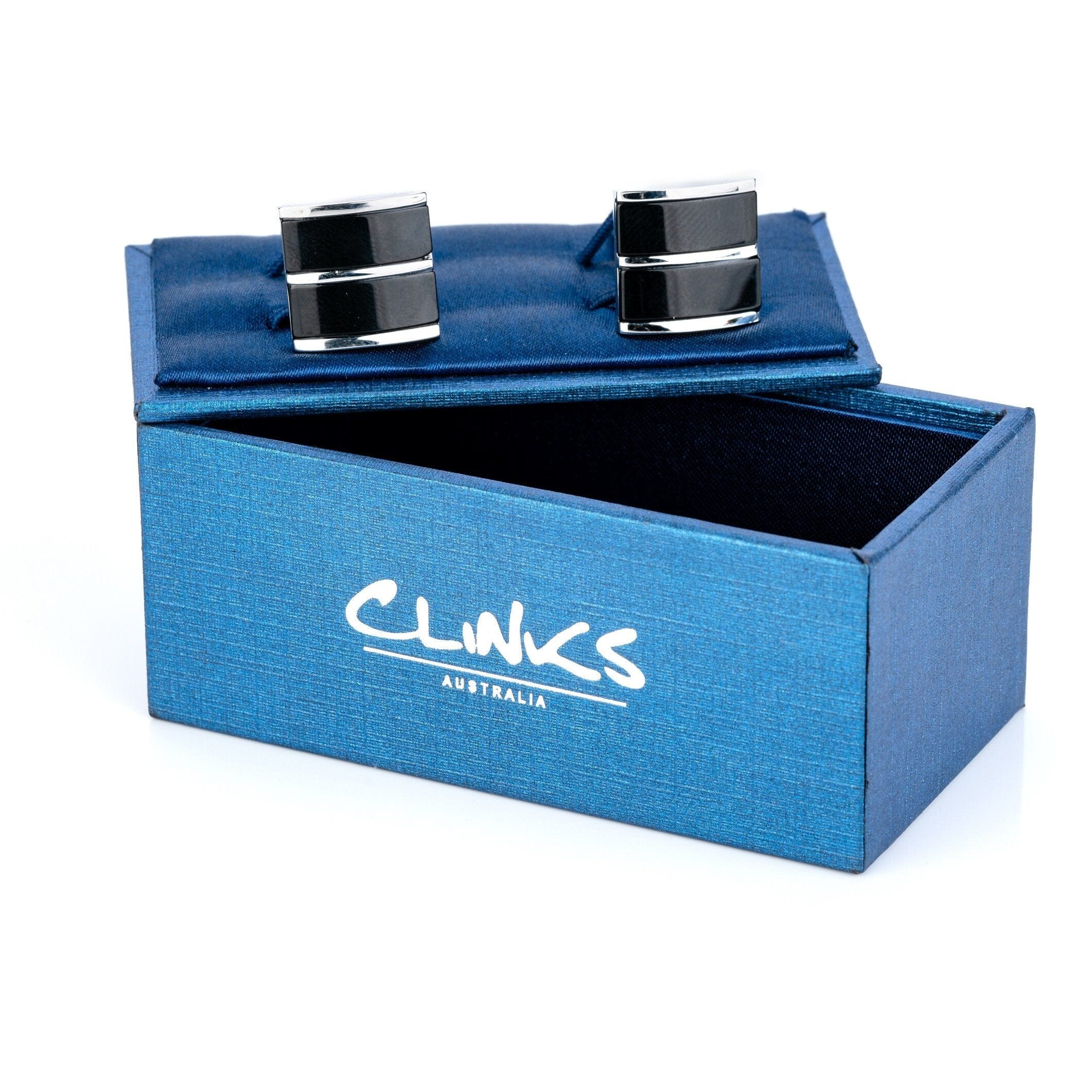 Dual Black Ice Cateye Silver Cufflinks Classic & Modern Cufflinks Clinks Australia 