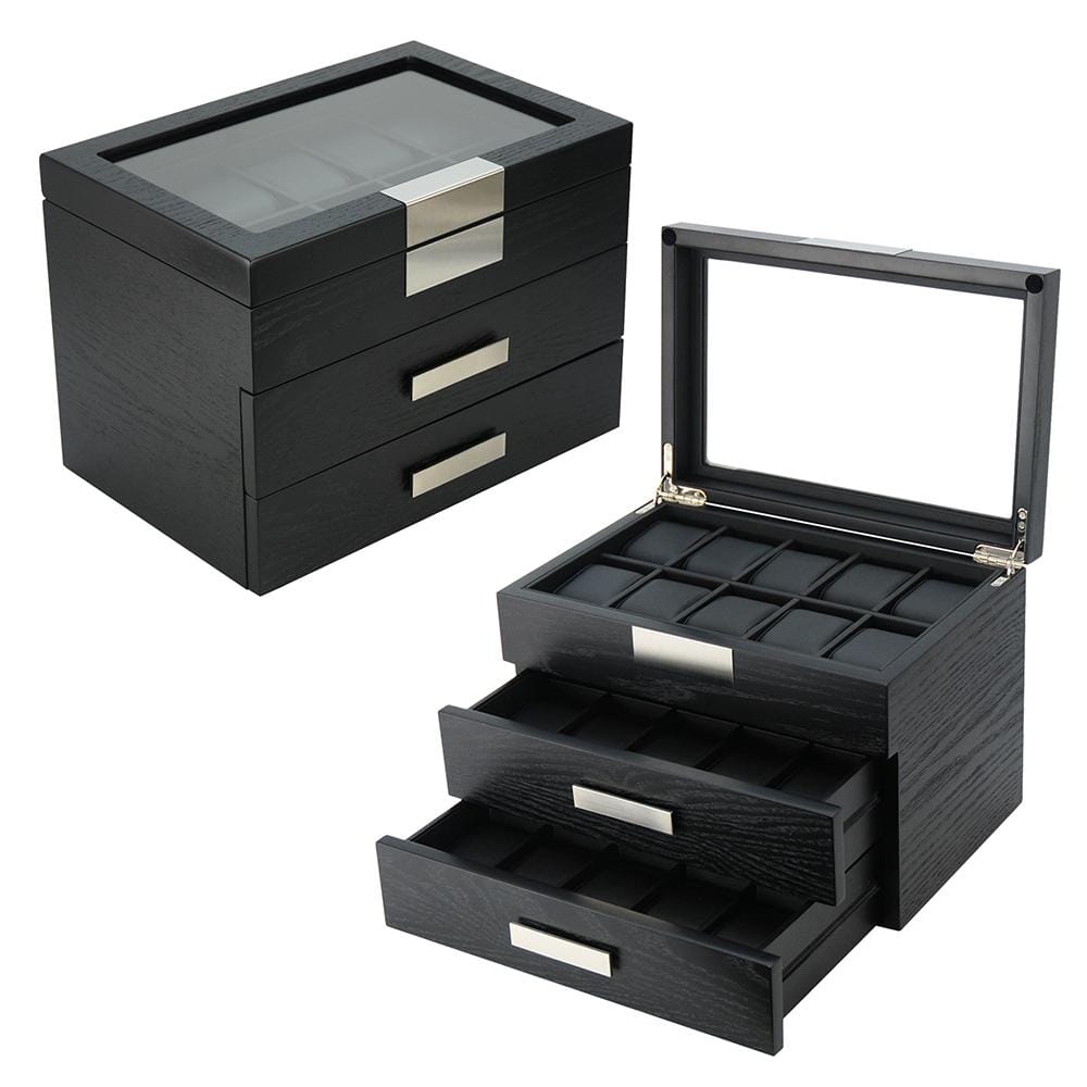 Black Wooden Watch Box for 30 watches Watch Boxes Clinks 