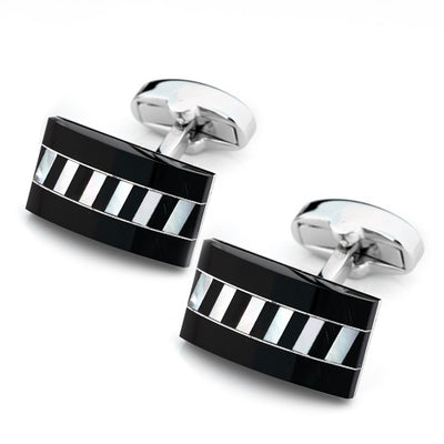 Black Onyx Rectangle interlaced Mother of Pearl Cufflinks