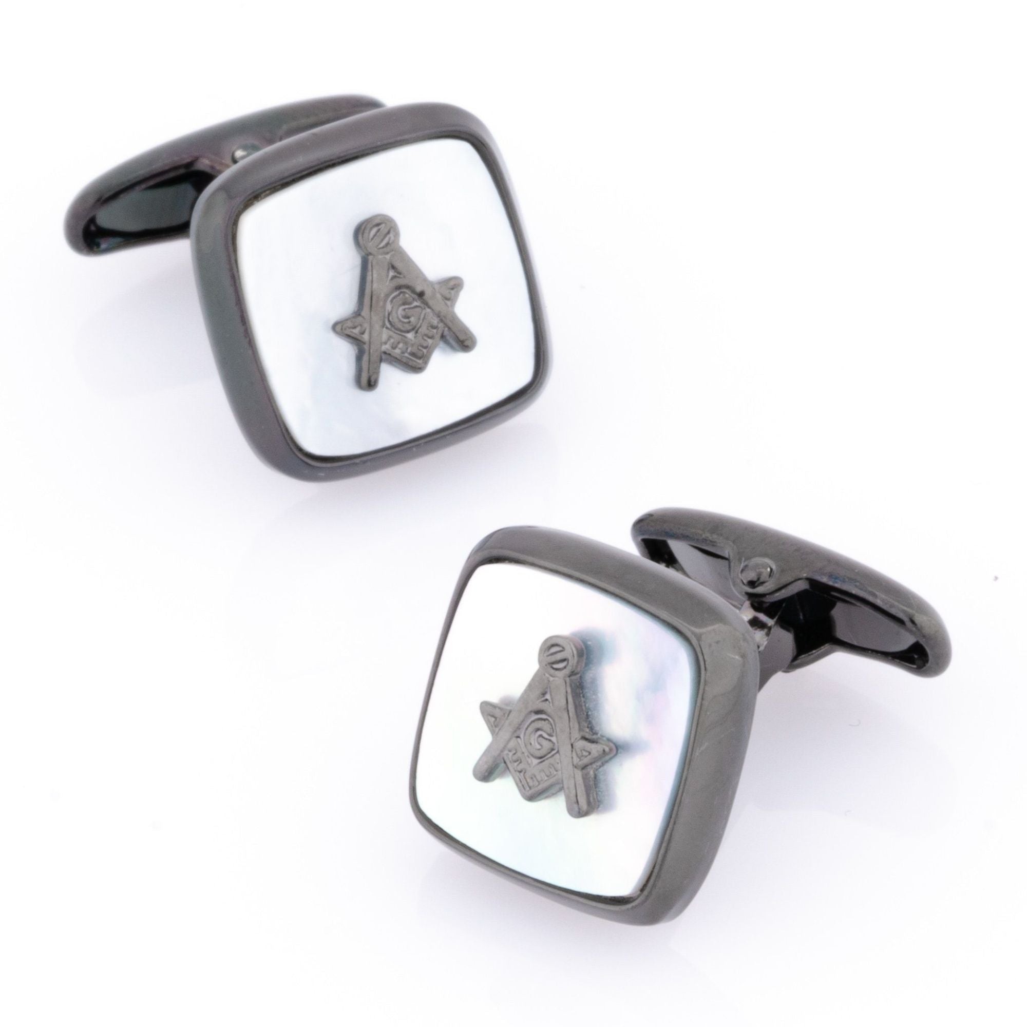 Freemason Masonic Square Gunmetal Mother of Pearl Cufflinks