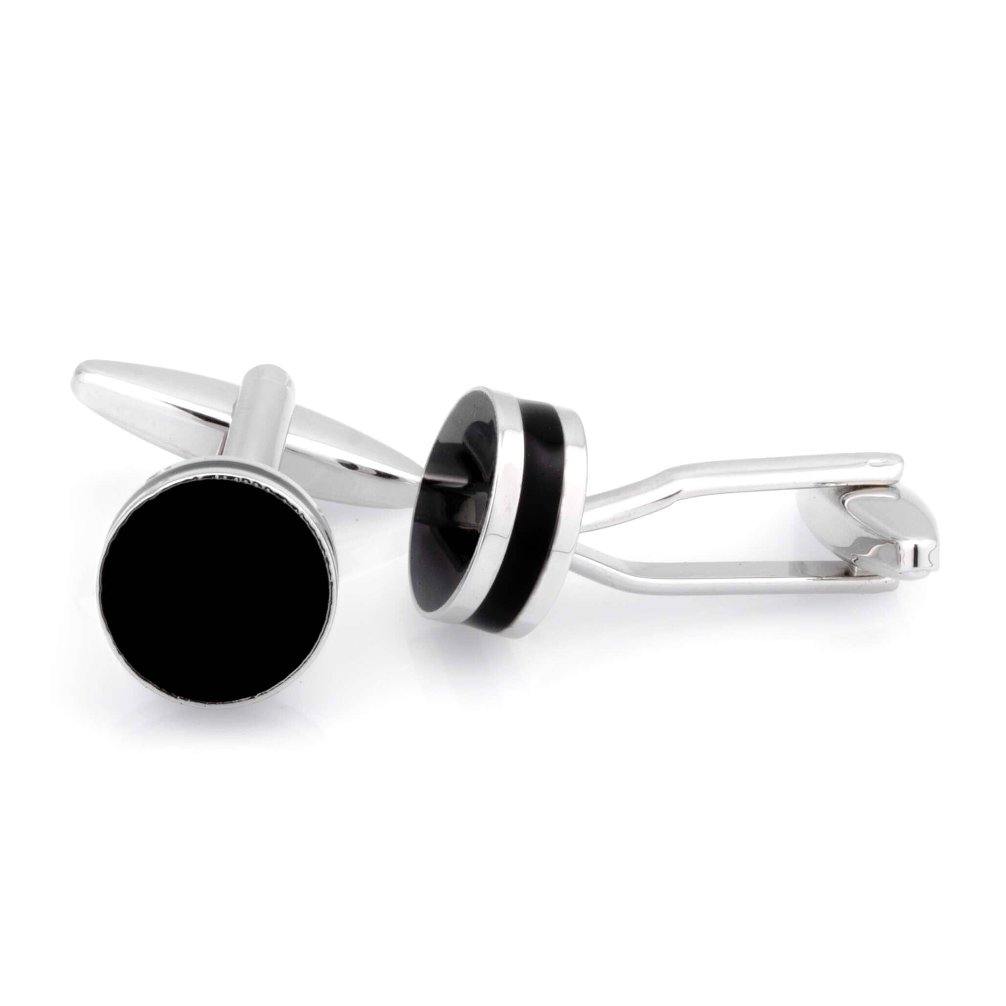 Round Black Silver II Cufflinks Classic & Modern Cufflinks Clinks Australia 