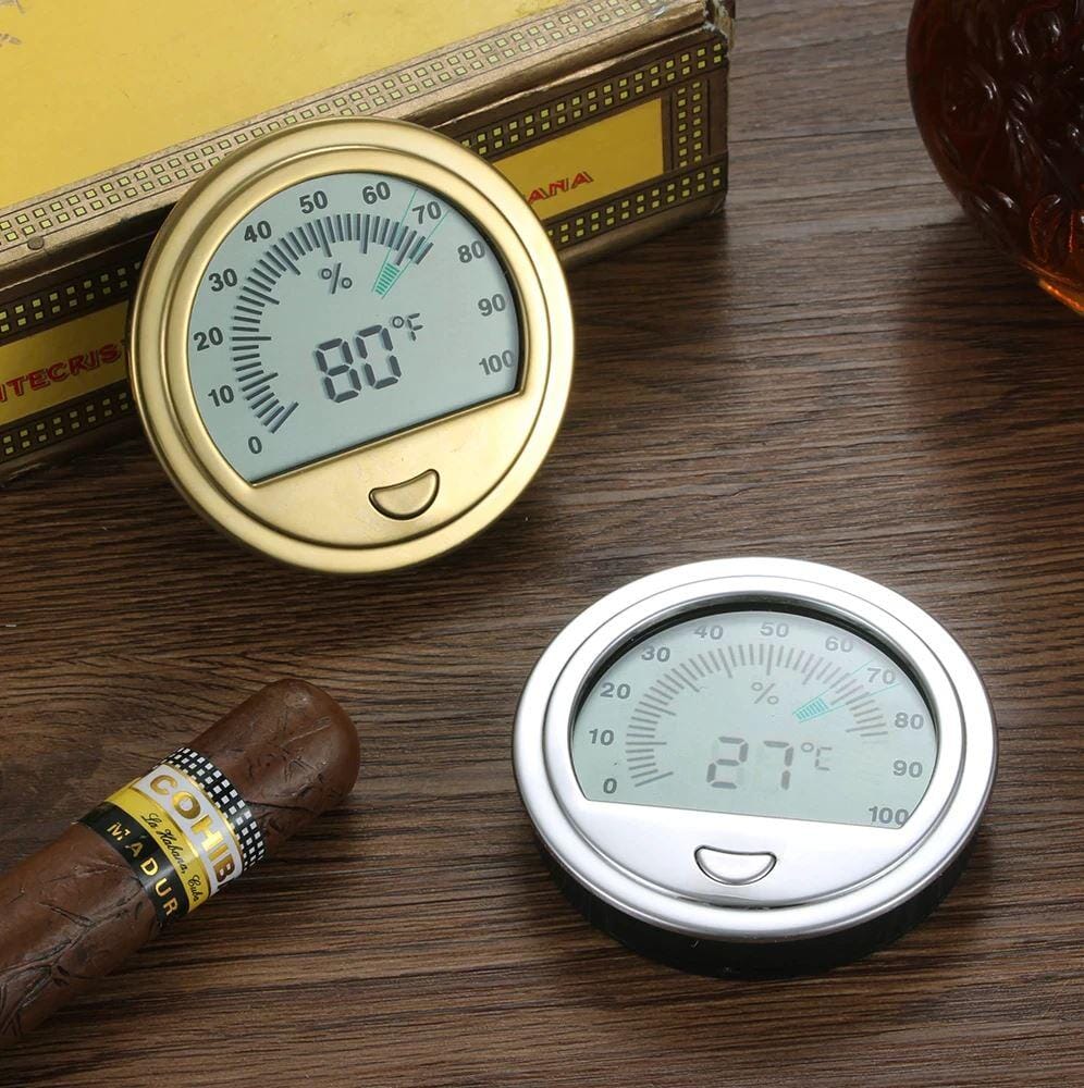 Round Digital Hygrometer Gauge in Gold for Cigars Cigar Boxes Clinks Australia 