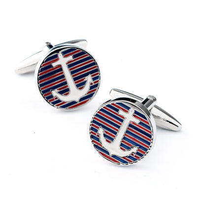 Red and Blue Stripes Anchor Cufflinks