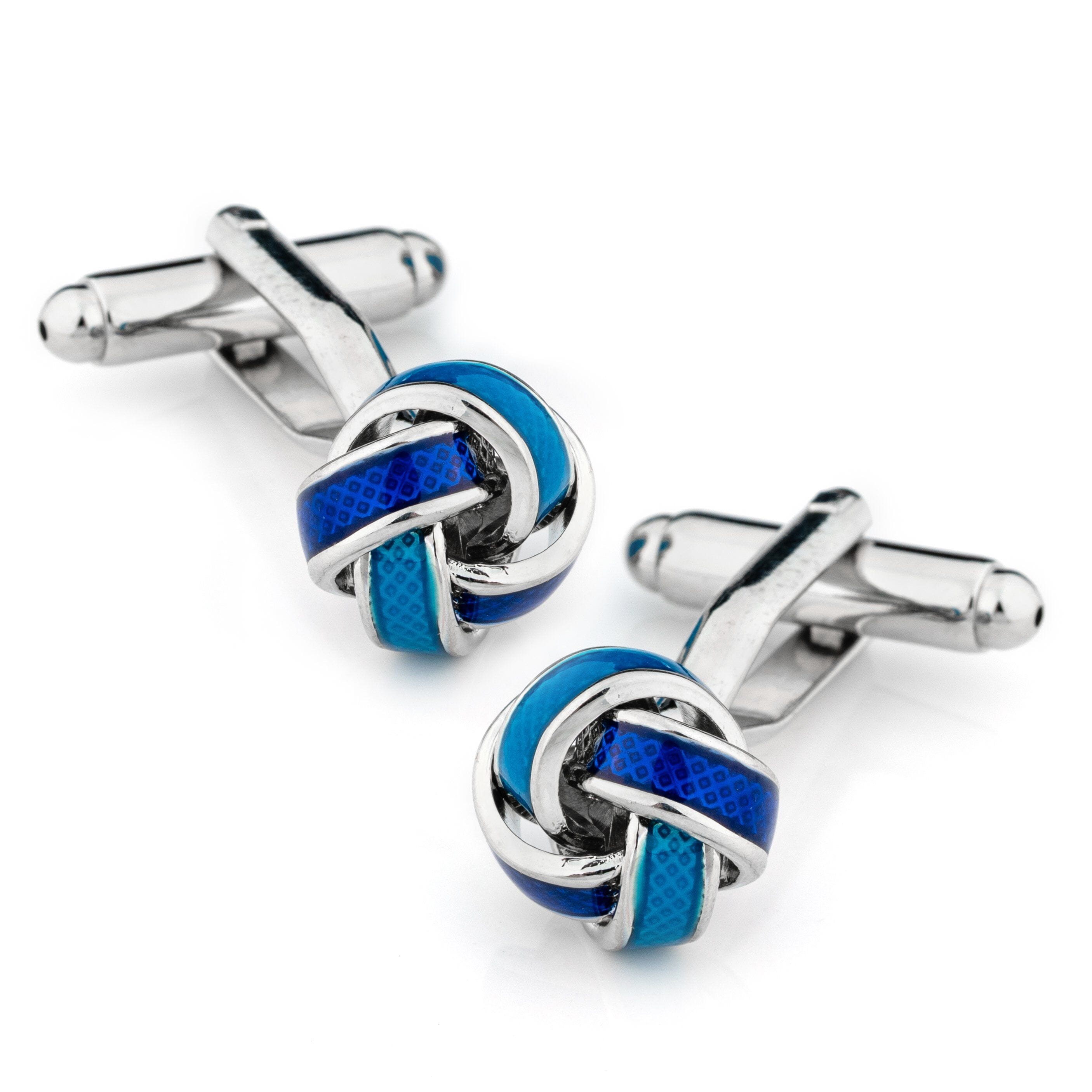 Silver Aqua and Blue Knot Cufflinks Classic & Modern Cufflinks Clinks Australia Silver Aqua and Blue Knot Cufflinks 