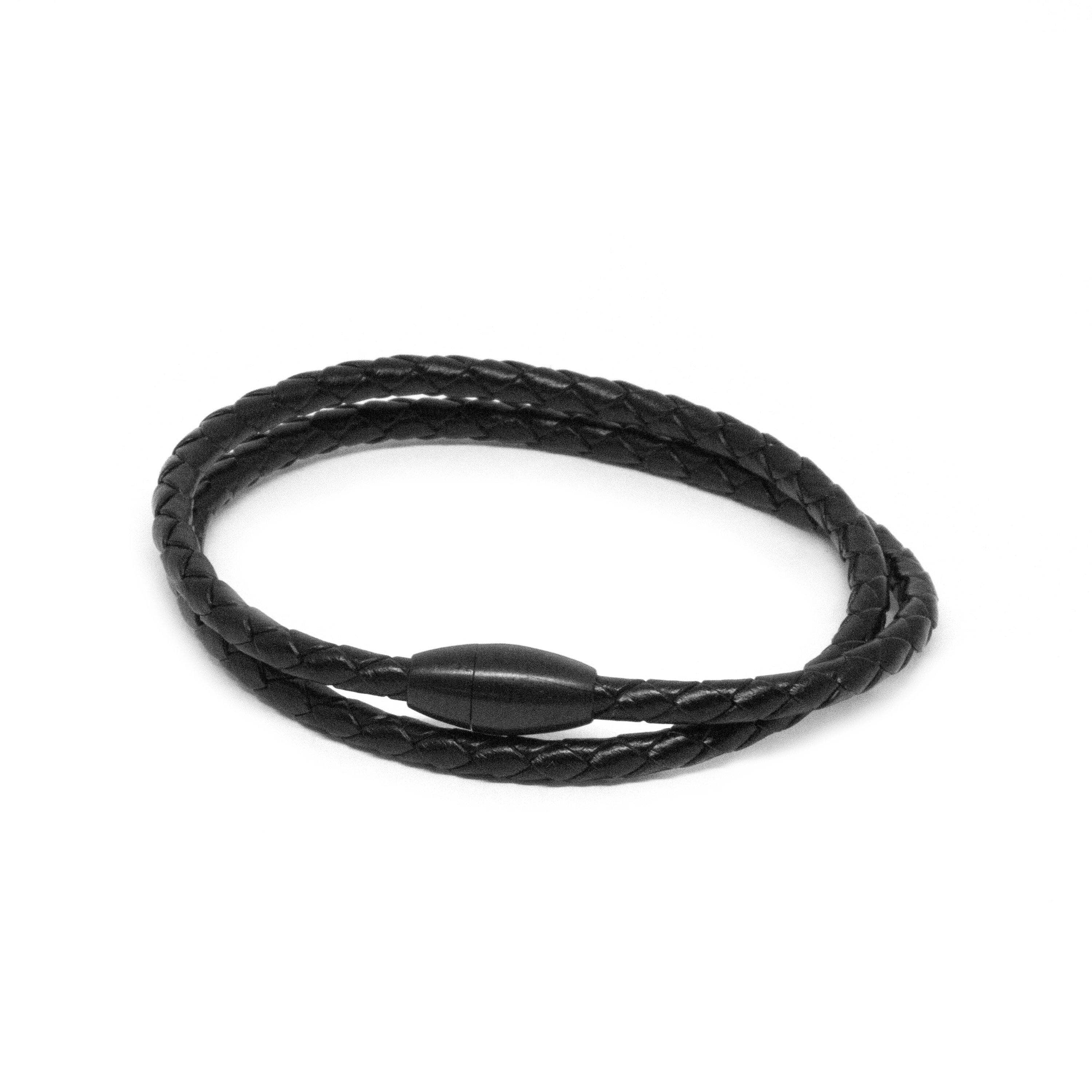 Black Braided Leather Double Wrap Bracelet Matte Black Clasp Bracelet Clinks Australia 