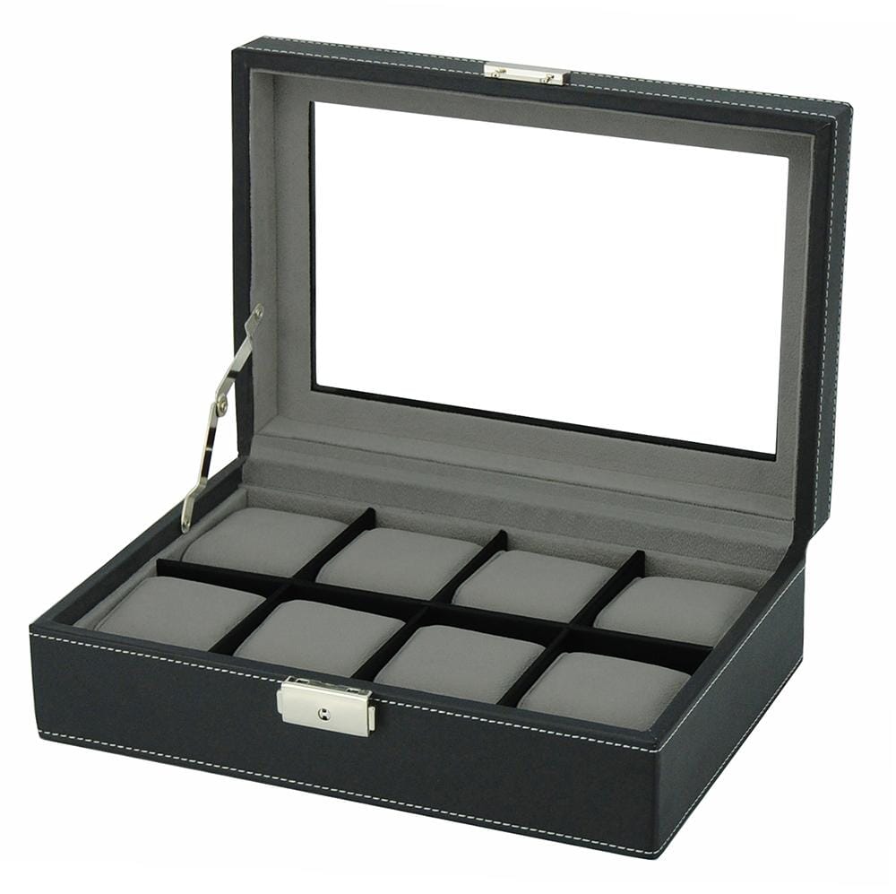 Black Leather Watch Box for 8 Watches Watch Boxes Clinks 