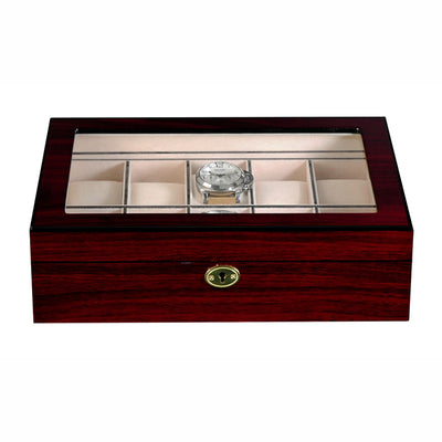 Dark Cherry Wooden Watch Box for 10 Watches, Watch Boxes, Watch Box, Storage Boxes, Dark Cherry, Watch Box for 10 Watches, CB5005, Clinks.com