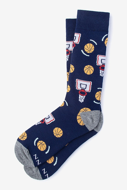 Basketball Nothing But Net Navy Blue Mens Sock, Socks, Navy Blue, Carded Cotton, Nylon, Spandex, SK1055, Clinks.com