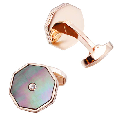 Black Mother of Pearl with Crystal in Rose Gold Cufflinks