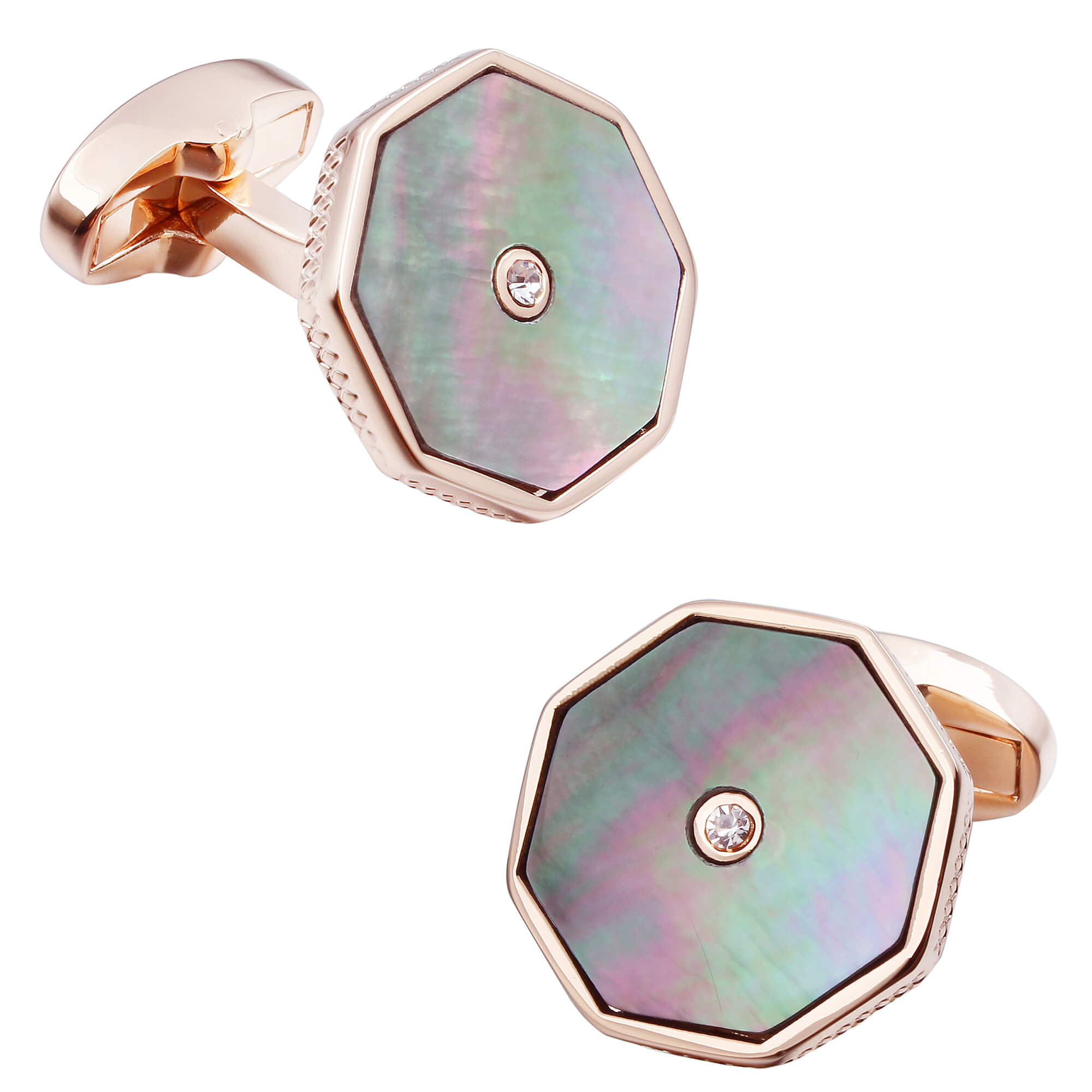 Black Mother of Pearl with Crystal in Rose Gold Cufflinks