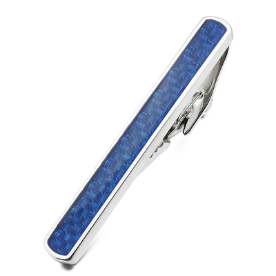 Blue Woven Pattern Cufflink and Tie Clip Set