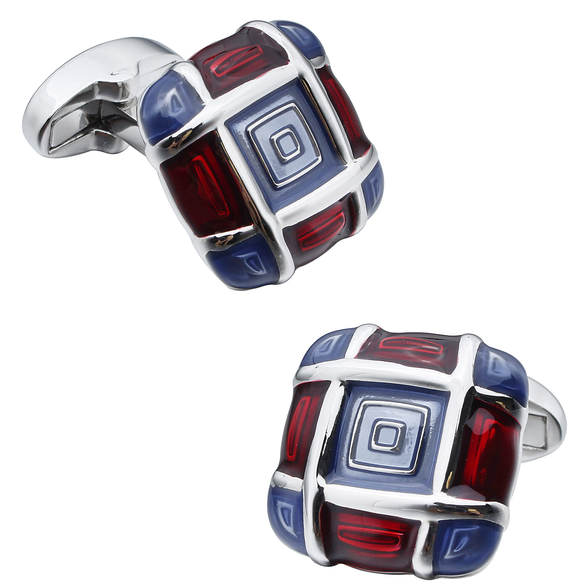 Blue and Red Enamel Squares Cufflinks