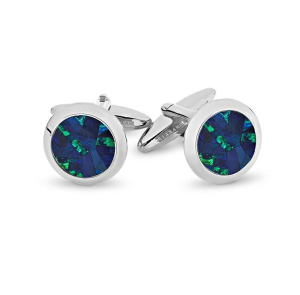 Australian Round Opal Cufflinks (Blue Silver)