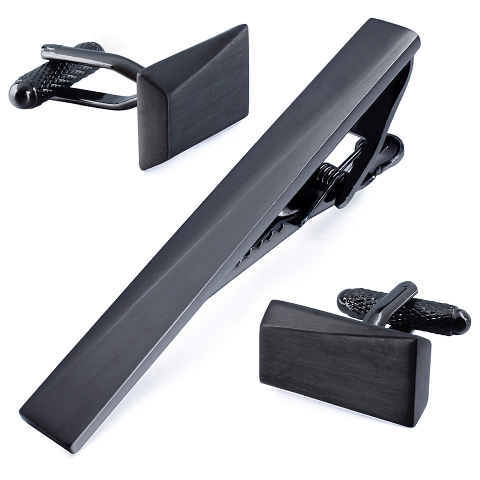 Brushed Gunmetal Angles Cufflinks and Tie Clip Set