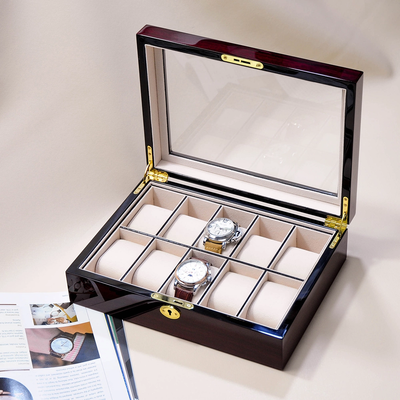 Dark Cherry Wooden Watch Box for 10 Watches, Watch Boxes, Watch Box, Storage Boxes, Dark Cherry, Watch Box for 10 Watches, CB5005, Clinks.com