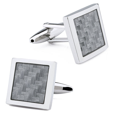 Square Silver Carbon Fibre Cufflinks