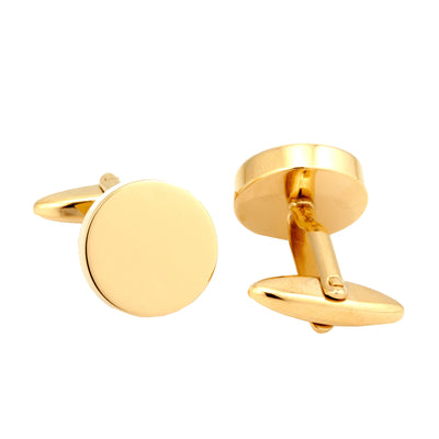 Shiny Round Gold Cufflinks & Tie Bar Set