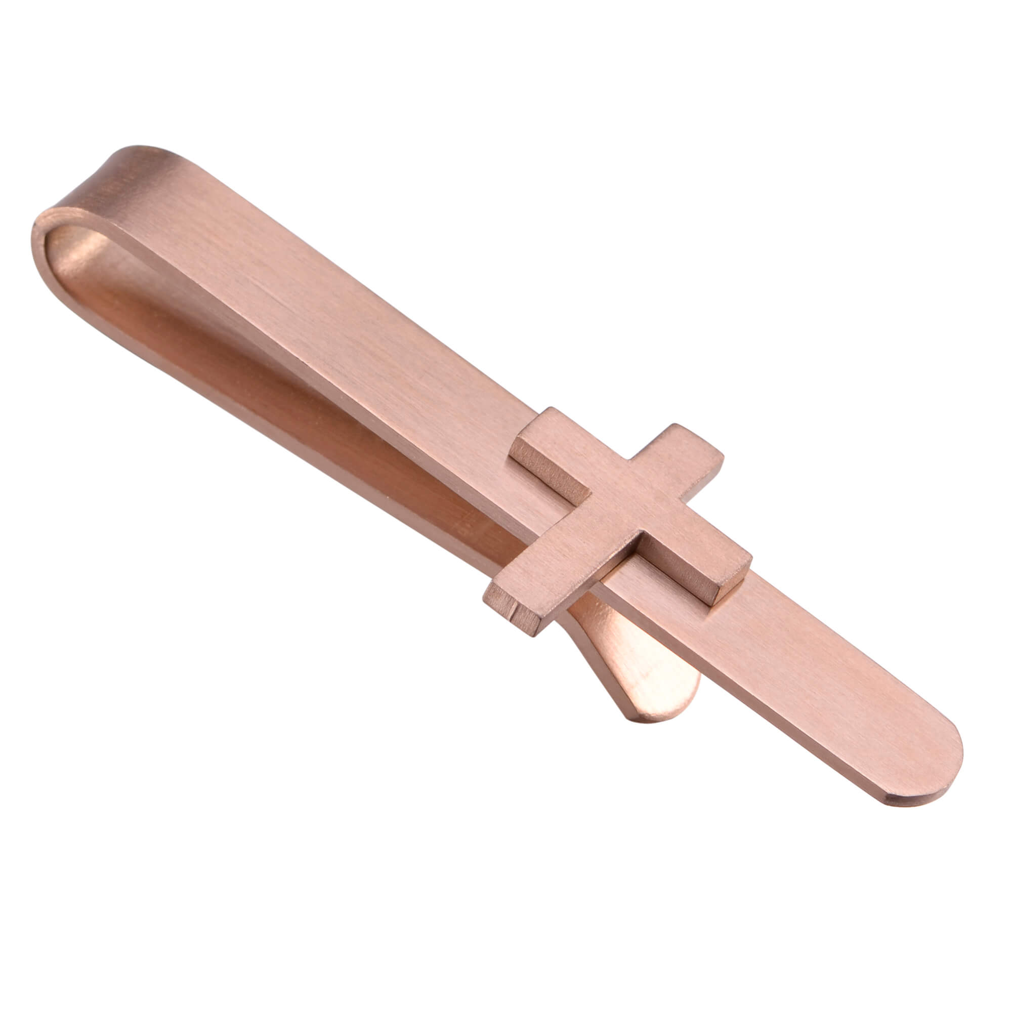 Cross Tie Bar in Brushed Rose Gold