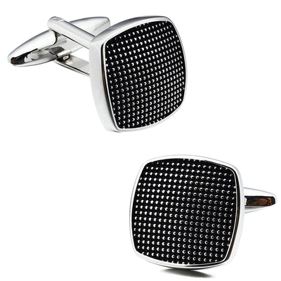 Detailed Black Cufflink and Tie Clip Set