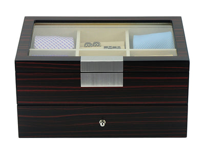 Ebony Wooden Tie Box for 12, Storage Boxes, CB5015, Tie Stotage Box, Cuffed, Clinks, Clinks Australia
