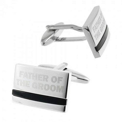 Father of the Groom Laser Etched Onyx Silver  Wedding Cufflinks