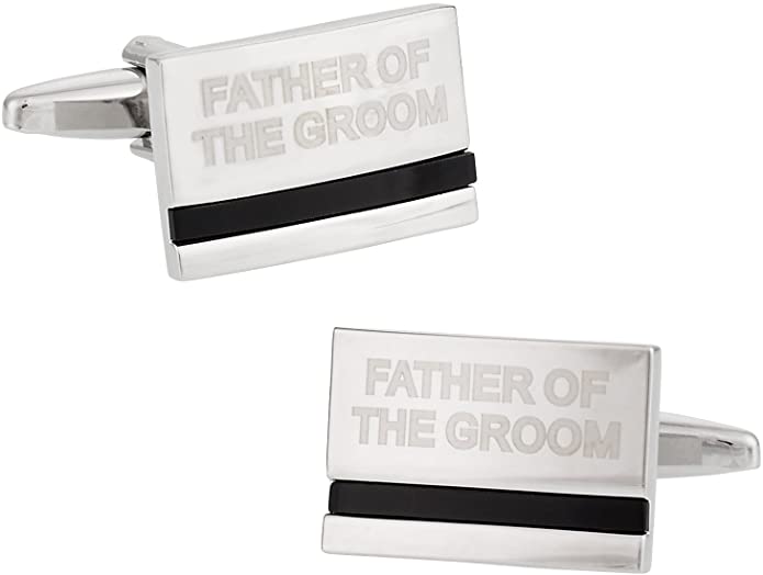 Father of the Groom Laser Etched Onyx Silver  Wedding Cufflinks