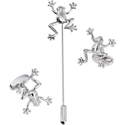 Frogs Silver Cufflinks and Stick Pin Set